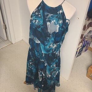 Ann Taylor Strapless Dress in Blue and White